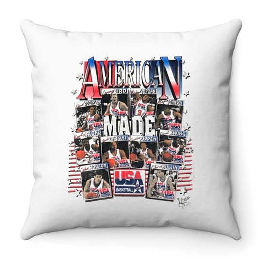 Vintage 1991 Dream Team Deadstock Michael Jordan USA Basketball Throw Pillows, Vintage 90s Basketball Throw Pillow