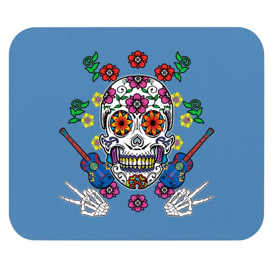 Discover Floral Guitar Sugar Skull Muertos Day Of Dead - Muertos - Mouse Pads