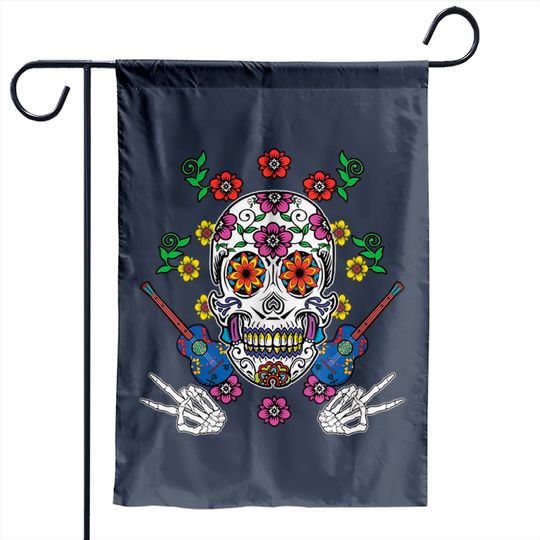 Discover Floral Guitar Sugar Skull Muertos Day Of Dead - Muertos - Garden Flags