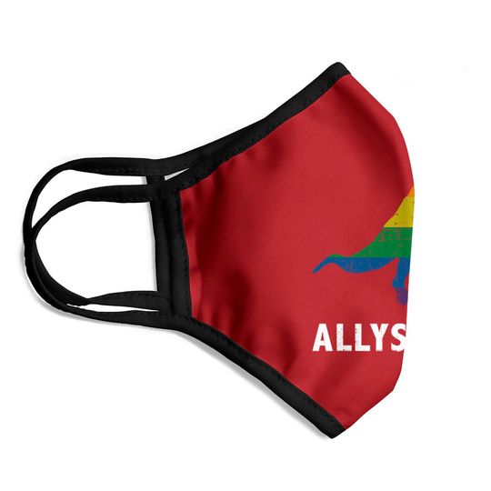 Allysaurus dinosaur in rainbow flag for ally LGBT pride - Gay Ally - Face Masks