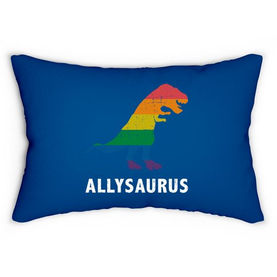 Allysaurus dinosaur in rainbow flag for ally LGBT pride - Gay Ally - Lumbar Pillows