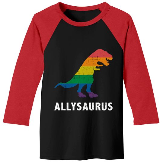 Allysaurus dinosaur in rainbow flag for ally LGBT pride - Gay Ally - Baseball Tees