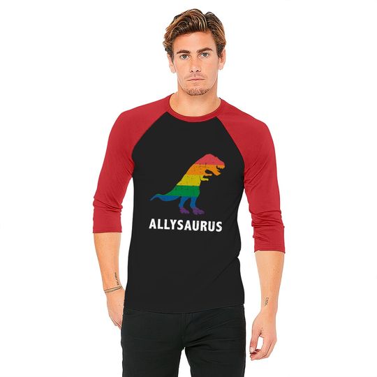 Allysaurus dinosaur in rainbow flag for ally LGBT pride - Gay Ally - Baseball Tees