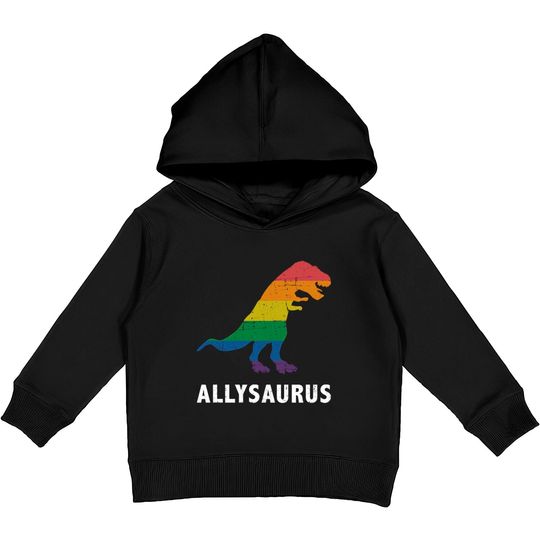 Allysaurus dinosaur in rainbow flag for ally LGBT pride - Gay Ally - Kids Pullover Hoodies