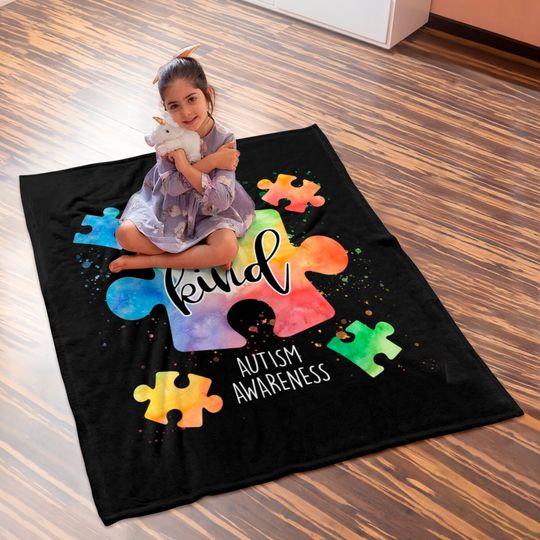 Be Kind Puzzle Pieces Cute Autism Awareness Baby Blankets