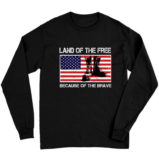 Land of the Free Because of the Brave USA Flag Tee Long Sleeves