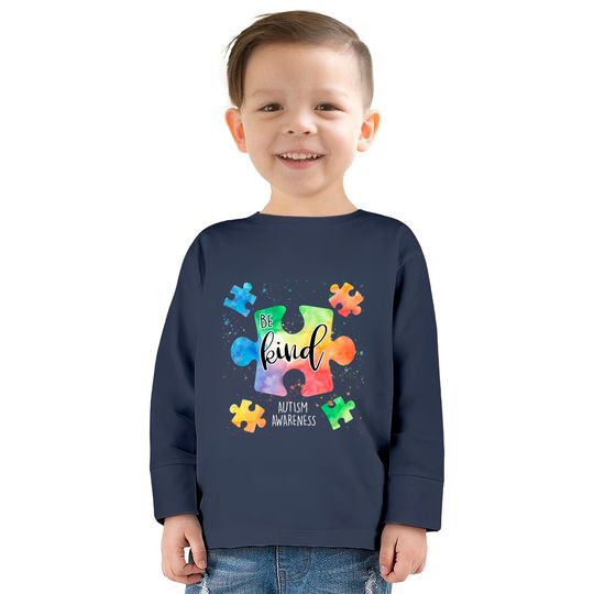 Be Kind Puzzle Pieces Cute Autism Awareness  Kids Long Sleeve T-Shirts