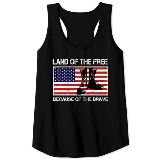 Land of the Free Because of the Brave USA Flag Tee Tank Tops