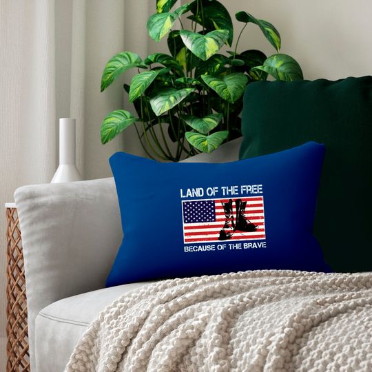 Land of the Free Because of the Brave USA Flag Lumbar Pillow Lumbar Pillows