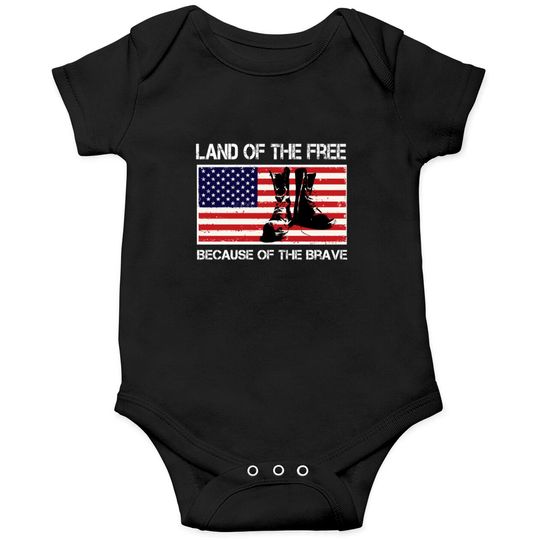Land of the Free Because of the Brave USA Flag Onesies Onesies