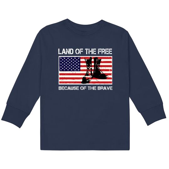 Land of the Free Because of the Brave USA Flag Tee  Kids Long Sleeve T-Shirts
