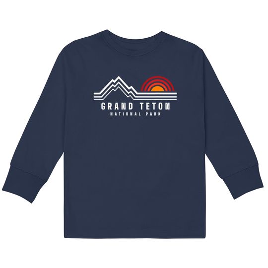 Discover Grand Teton National Park Vintage Mountain Sunset Retro Gift  Kids Long Sleeve T-Shirts