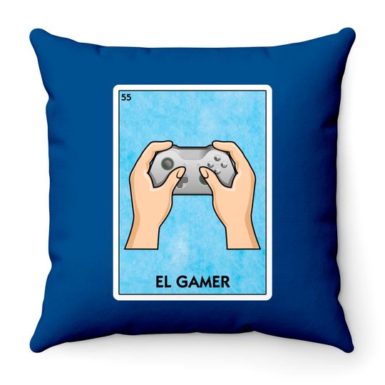 El Gamer Mexican Loteria Bingo - Funny Video Game Player Playing - El Gamer - Throw Pillows