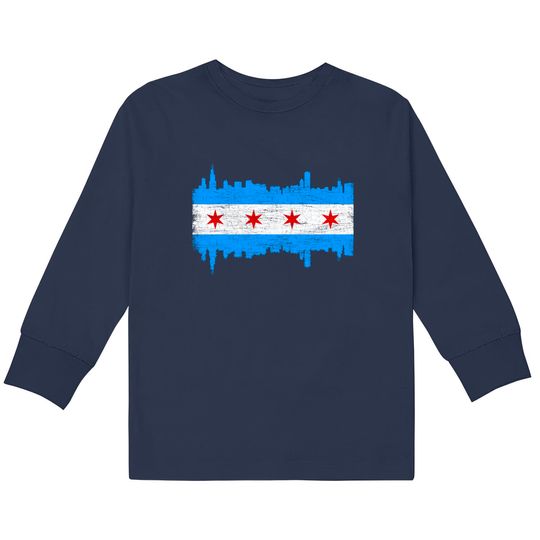 Discover Chicago City Flag Skyline Vintage Retro - Chicago City Flag -  Kids Long Sleeve T-Shirts