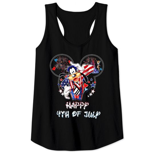 Goofy Dog Mickey Head Disney Happy July 4th Fireworks Tank Tops
