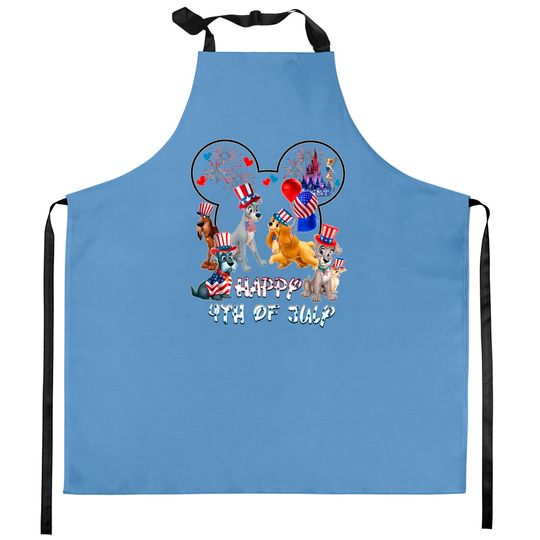 Lady And The Tramp Dogs Mickey Head Disney Happy July 4th Fireworks Kitchen Aprons