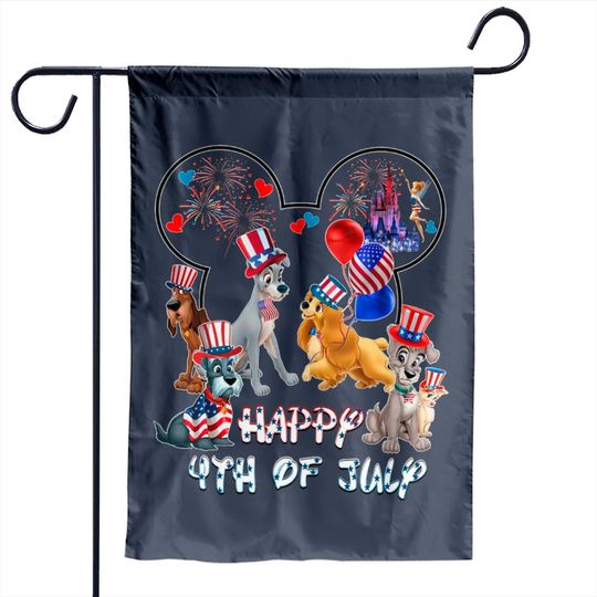 Lady And The Tramp Dogs Mickey Head Disney Happy July 4th Fireworks Garden Flags