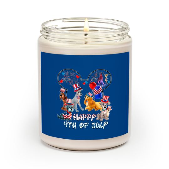 Lady And The Tramp Dogs Mickey Head Disney Happy July 4th Fireworks Scented Candles