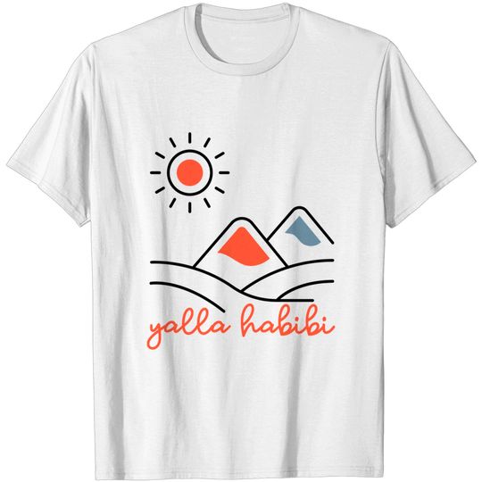 yalla habibi - mountain, sun landscape - orange & blue - Yalla Habibi - T-Shirt
