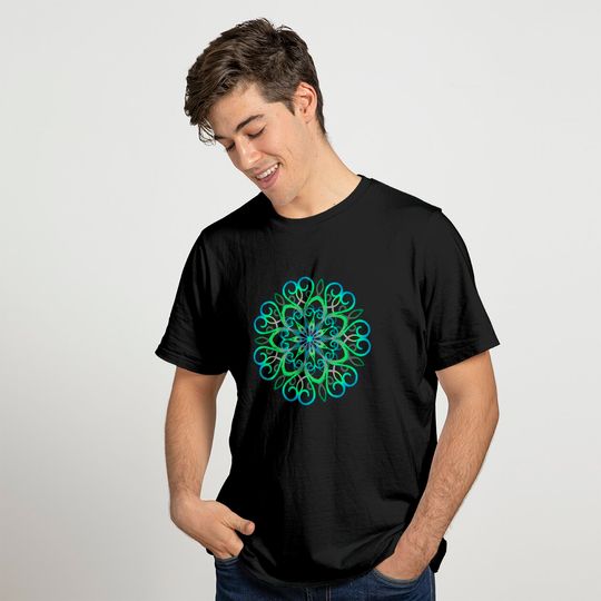 Neon Green Teal Meditation Mandala - Neon Green - T-Shirt