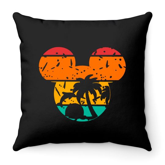 Mickey Sunset Beach Disney Throw Pillow, Disney Family Vacation Throw Pillows