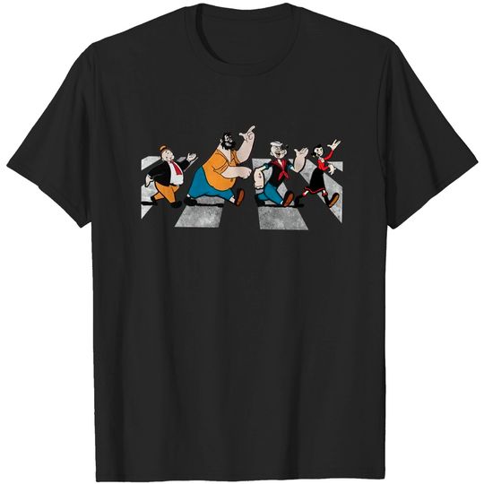 Popeye The Sailor Man Cartoon Abbey Road Adult T-Shirt Tee Black