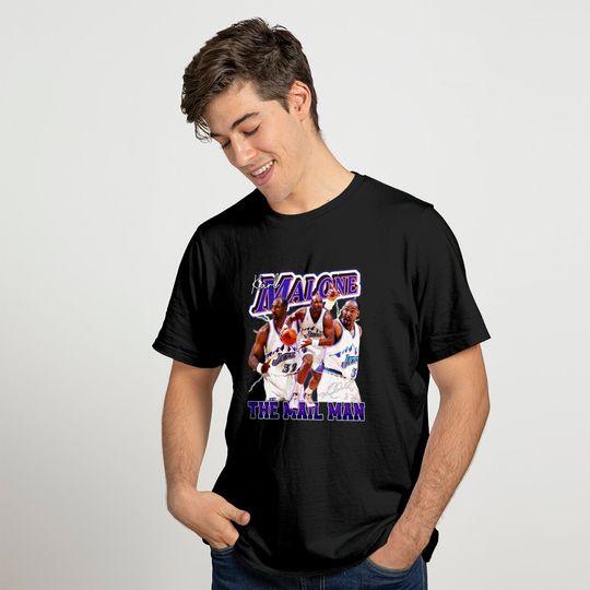Vintage KARL MALONE The Mail Man Basketball Legend Signature Retro 80s 90s Bootleg Rap Style Classic T-Shirt
