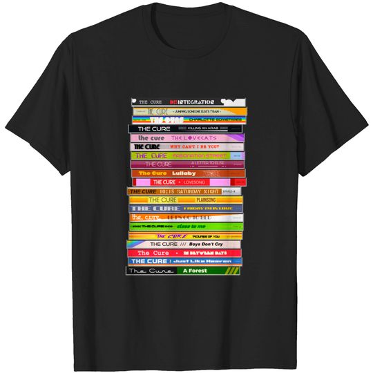 The Sounds of the The Cure ))(( Retro 80s CD Stack Fan Art - The Cure Band - T-Shirt