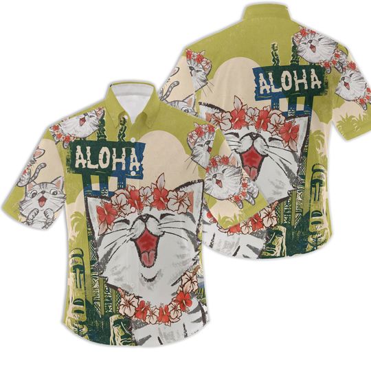 Cat Love Gift, Cat Hawaiian Shirt, Funny Cat Hawaii Shirt, Aloha Hawaiian Shirt