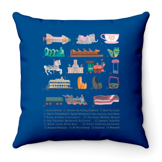 Disneyland Attraction Vehicles Throw Pillows