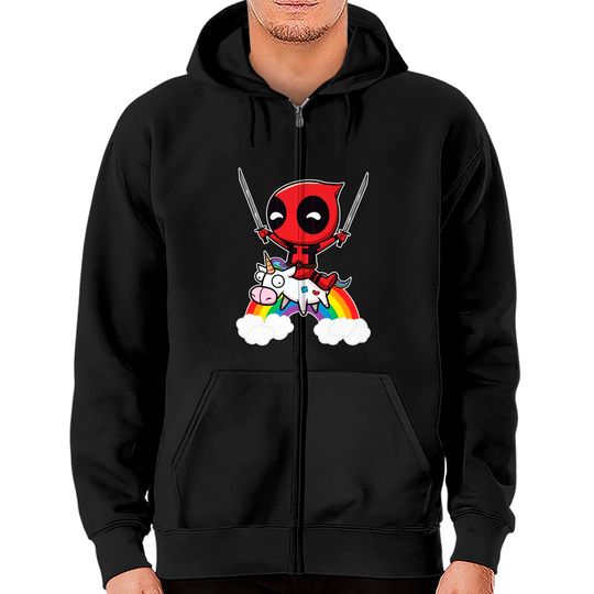 Deadpool Riding A Unicorn Vintage Zip Hoodies