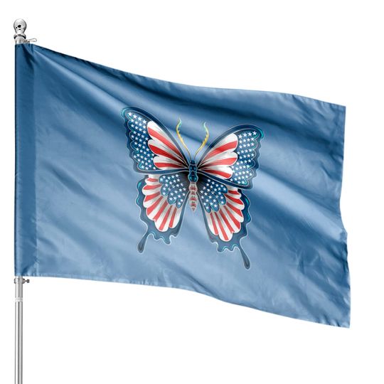 Butterfly USA American Flag Design Patriotic Insec House Flags