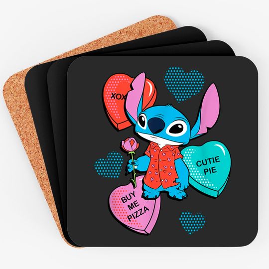 Disney Stitch Funny Candy Hearts Valentine's Day Coasters