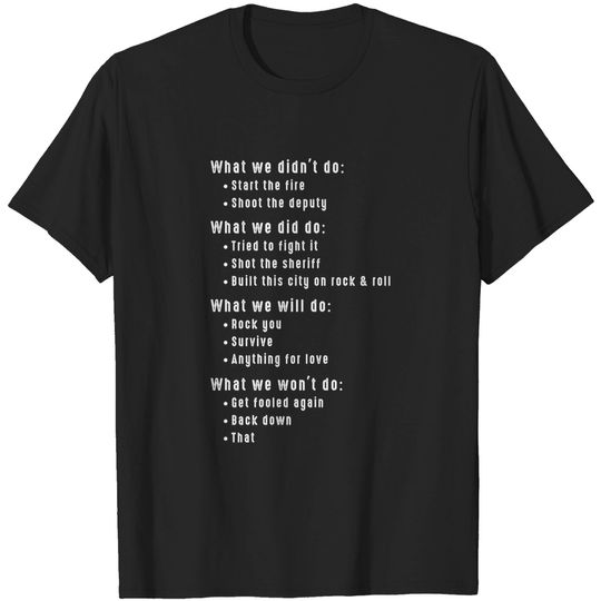 Funny 80s Rock Songs Music Lyrics Eighties 70s Rocker T-Shirt