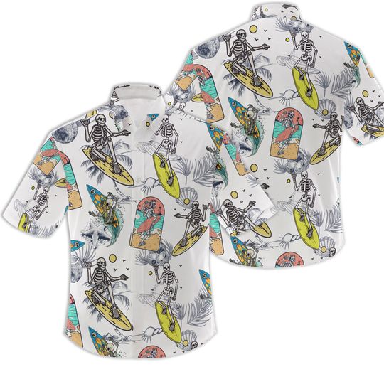 Skeleton Surfing Hawaiian Shirt