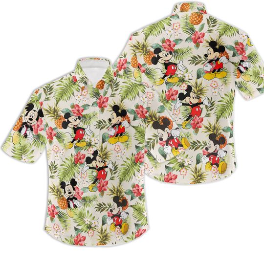 Disney Mickey Mouse Floral Aloha Hawaiian Shirt
