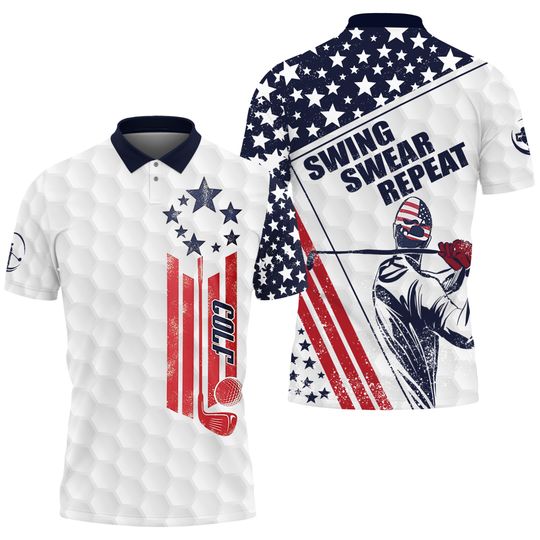 Discover Personalized American Flag Golf 3D Polo Shirts