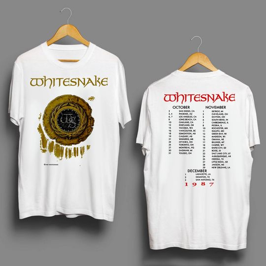 Vintage 1987 Whitesnake Tour Concert T-Shirt, Whitesnake Hard Rock Band Tour T-shirt