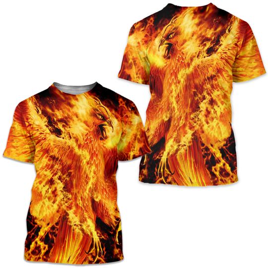 Men's T-Shirts Adult Fire Phoenix 3D Digital Printed Men's Round Neck Short Sleeve