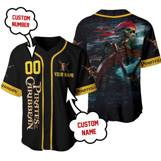Pirate Of Caribbean Skull Crossbones Black Gold Yellow Baseball Jersey