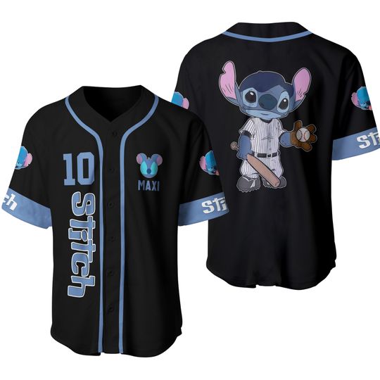 Stitch Blue Black Disney Custom Baseball Jersey