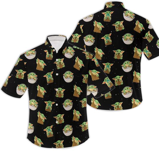 Baby Yoda Button Shirt, Baby Yoda Beach Hawaiian Shirt