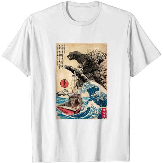 Orca in Japan Woodblock - god zilla - T-Shirt