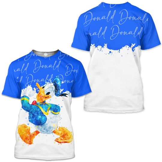 Donald Duck Blue Watercolor Glitter Disney Graphics Cartoon  3D Tshirt