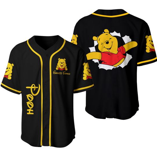 Winnie Pooh Baseball Shirt, Personalized Name Winnie The Pooh Baseball Jersey