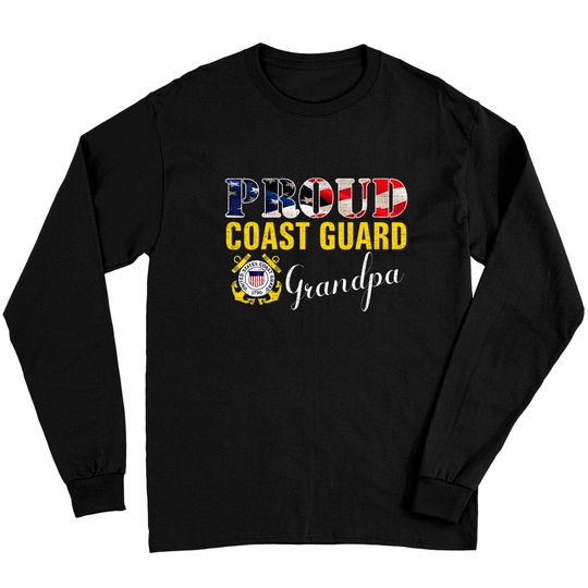 Proud Coast Guard Grandpa With American Flag Veter Long Sleeves