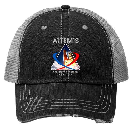 NASA Artemis 1 Launch Adult Black Trucker Hats