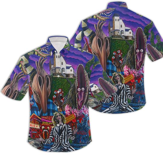 3D Horror Beetlejuice Tropical Hawaiian Shirt, Aloha Shirt, Halloween Beetlejuice  Horror Button Up Shirt For Fans