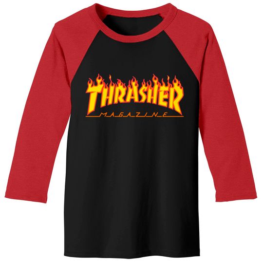 Vintage 2000s Thrasher Magazine Flames White Baseball Tees
