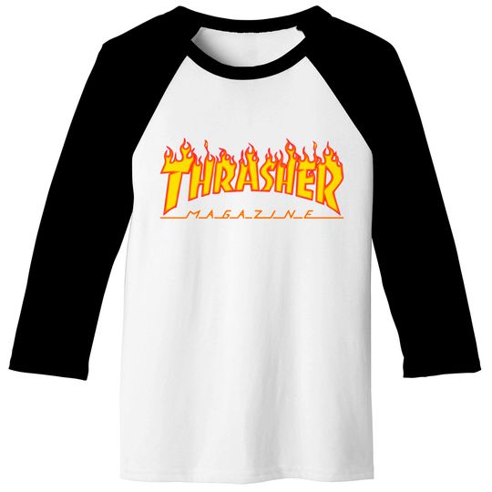 Vintage 2000s Thrasher Magazine Flames White Baseball Tees